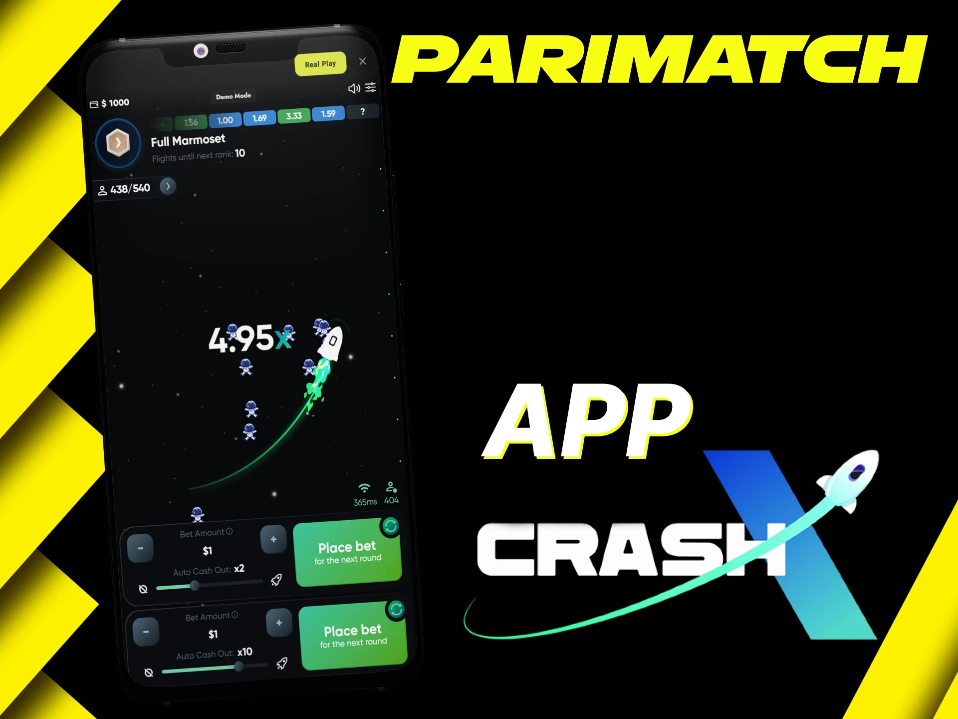 Play the CrashX game on Parimatch using the app.