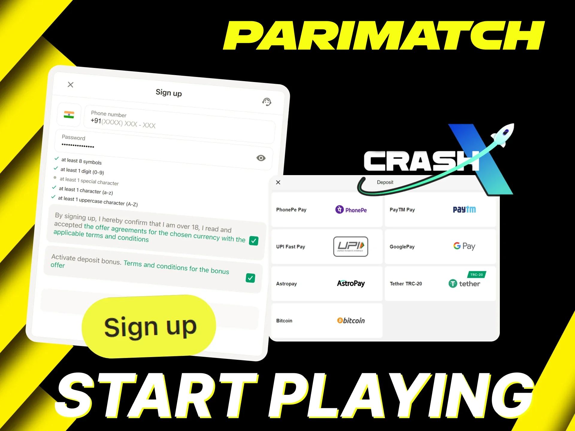 Start playing CrashX on Parimatch quickly and easily.