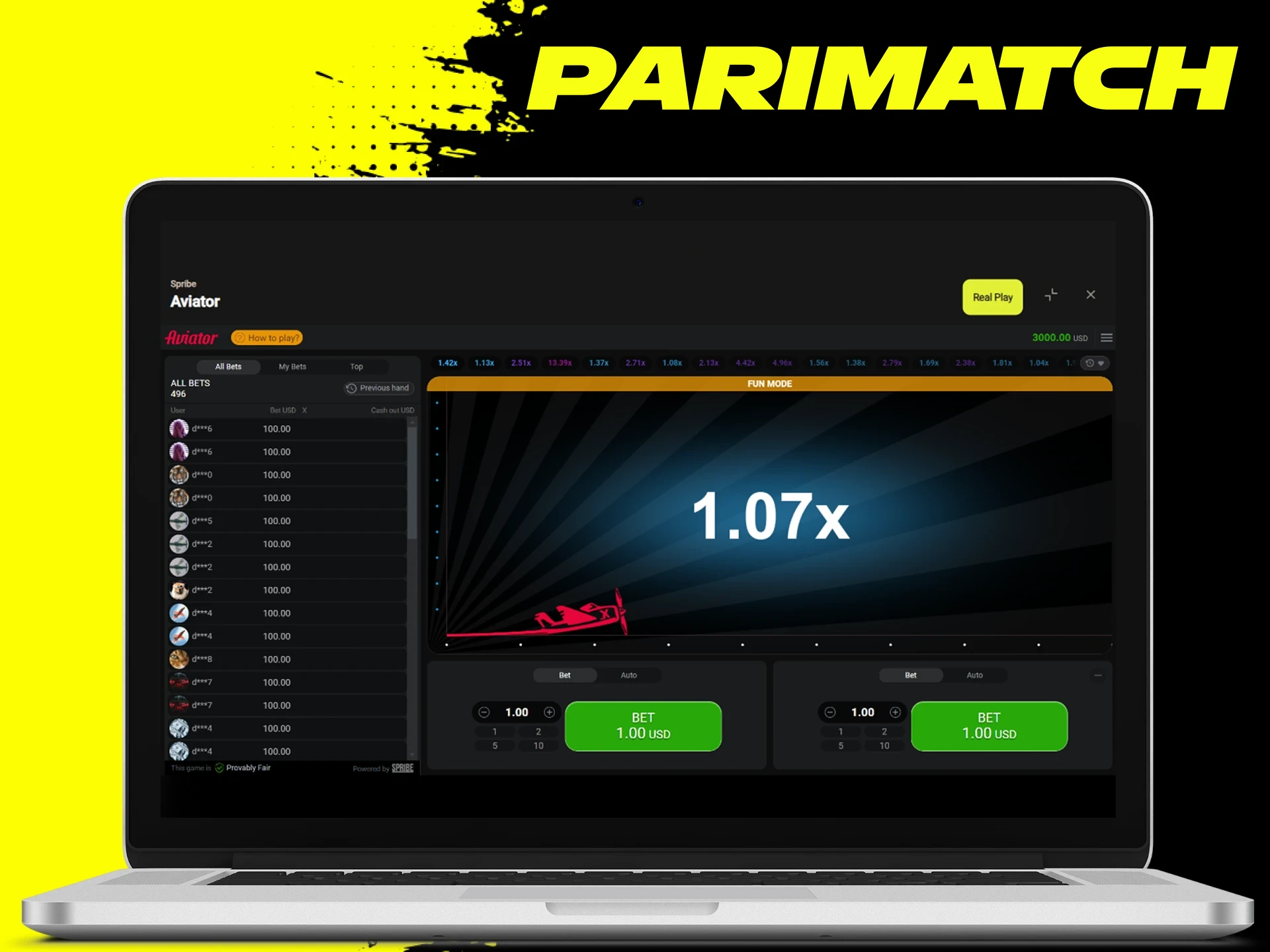 What does the interface of the game Aviator look like in the online casino Parimatch.