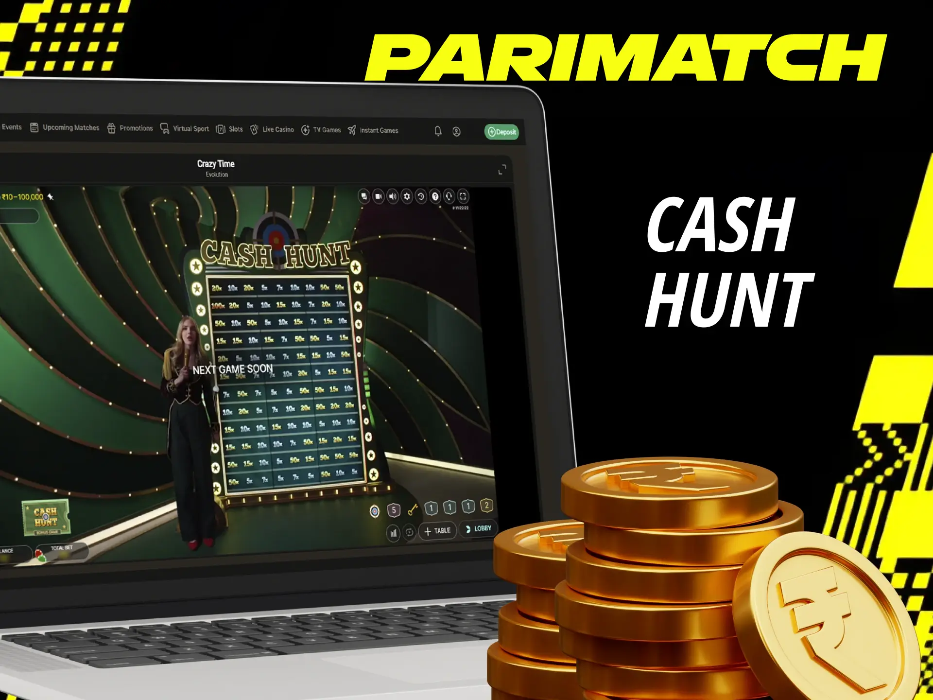 With the Parimatch Crazy Time Cash Hunt bonus game you can increase your winnings.