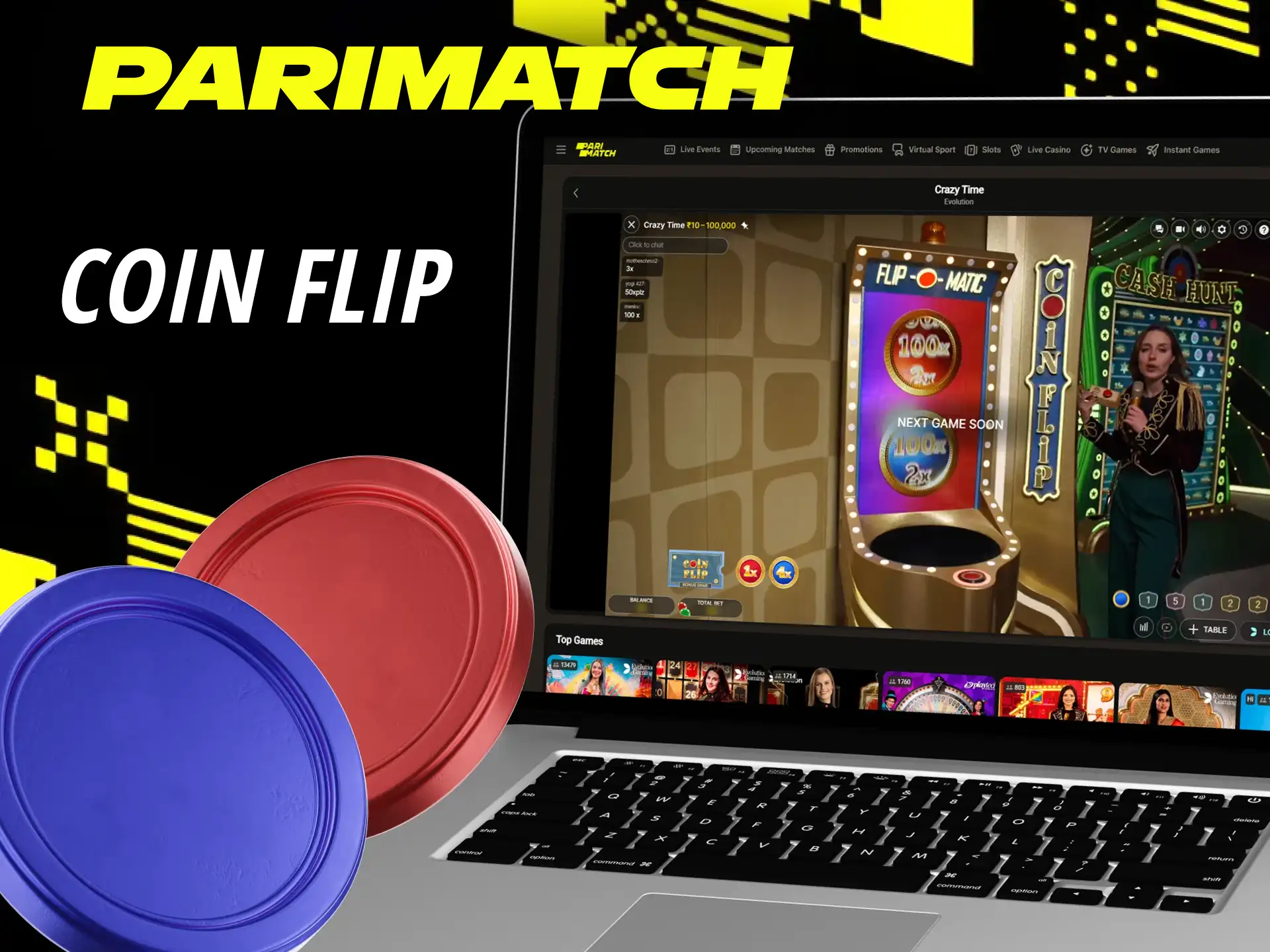 Parimatch Crazy Time Coin Flip is a bonus game where you can try your luck on a coin flip.