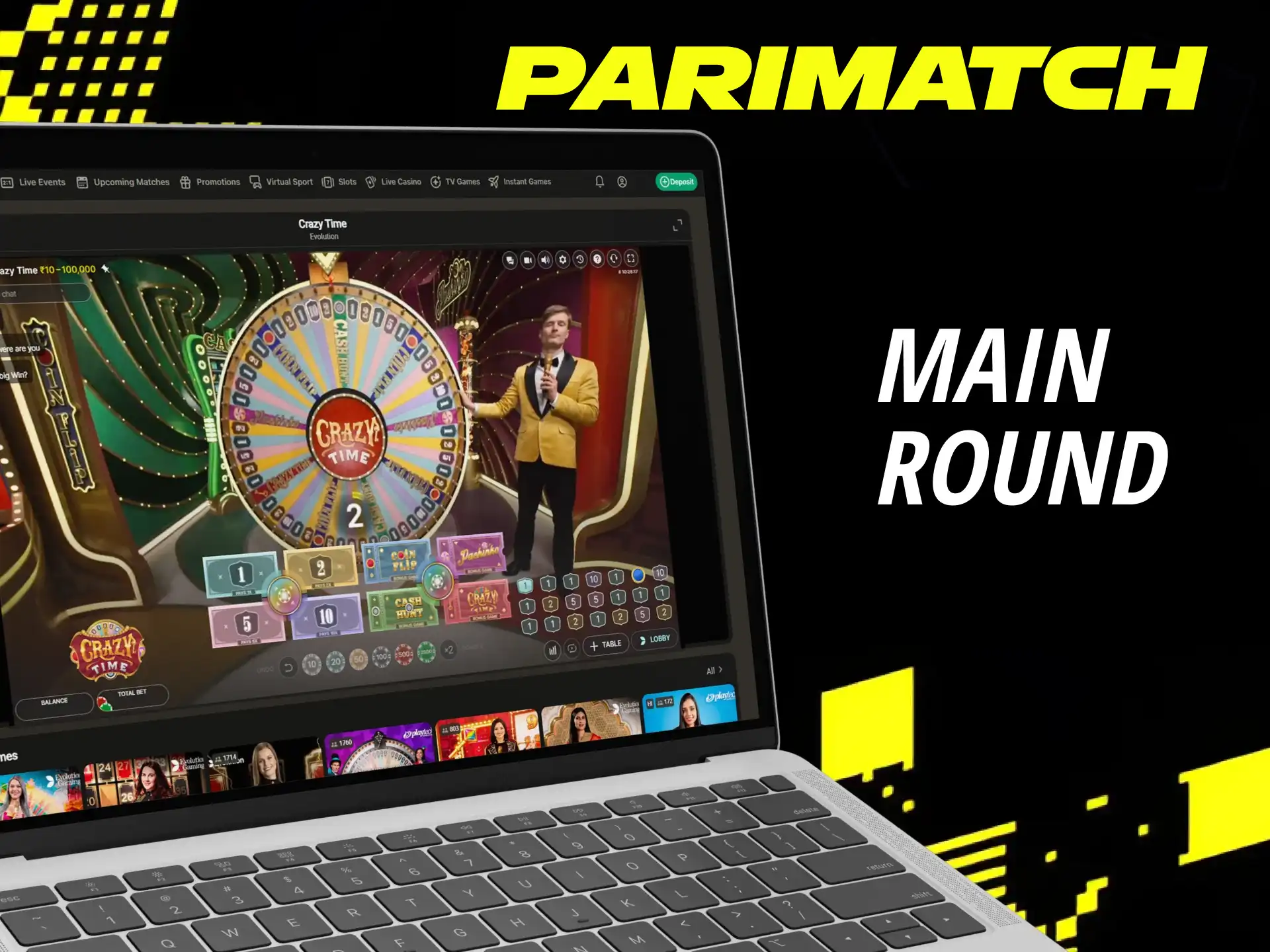 In the main round of Parimatch Crazy Time you can increase your bet.