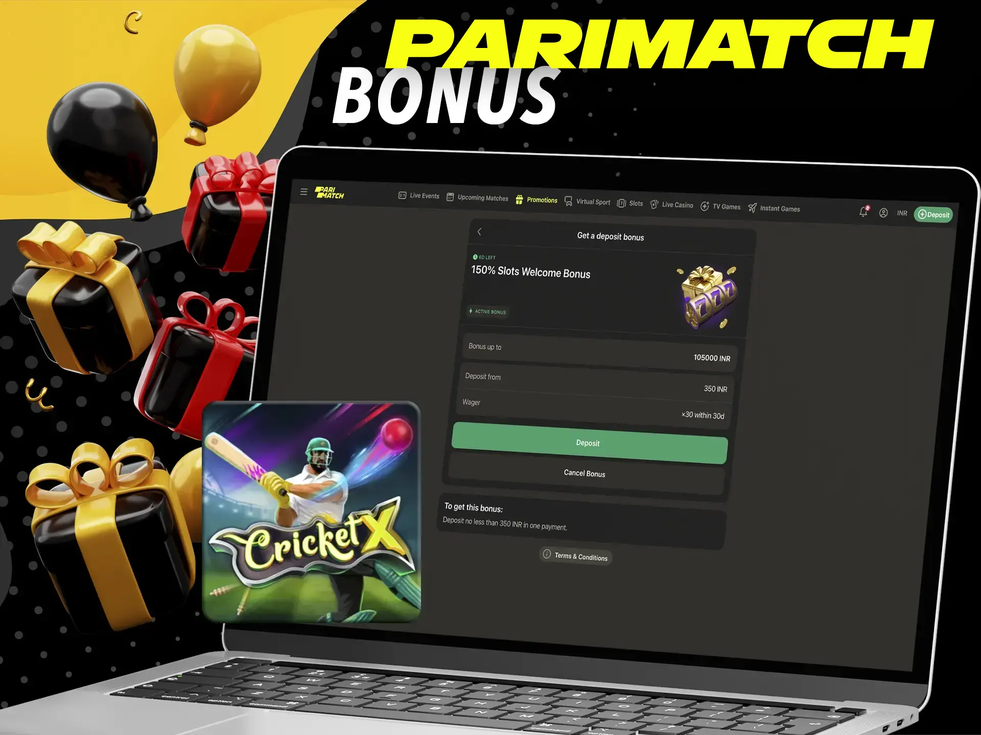 Take advantage of the Parimatch bonus to maximise your winnings in the CricketX game.