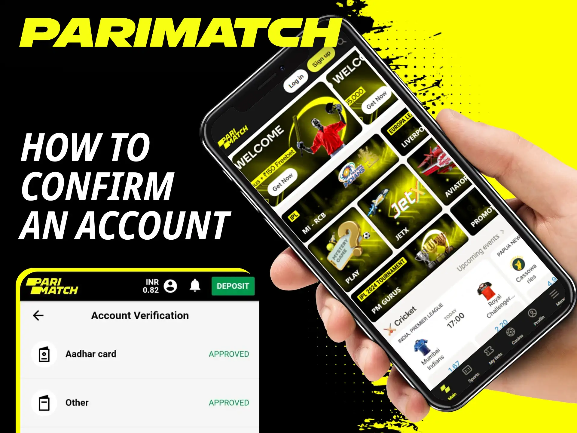 How is account verification done on the Parimatch online casino website.