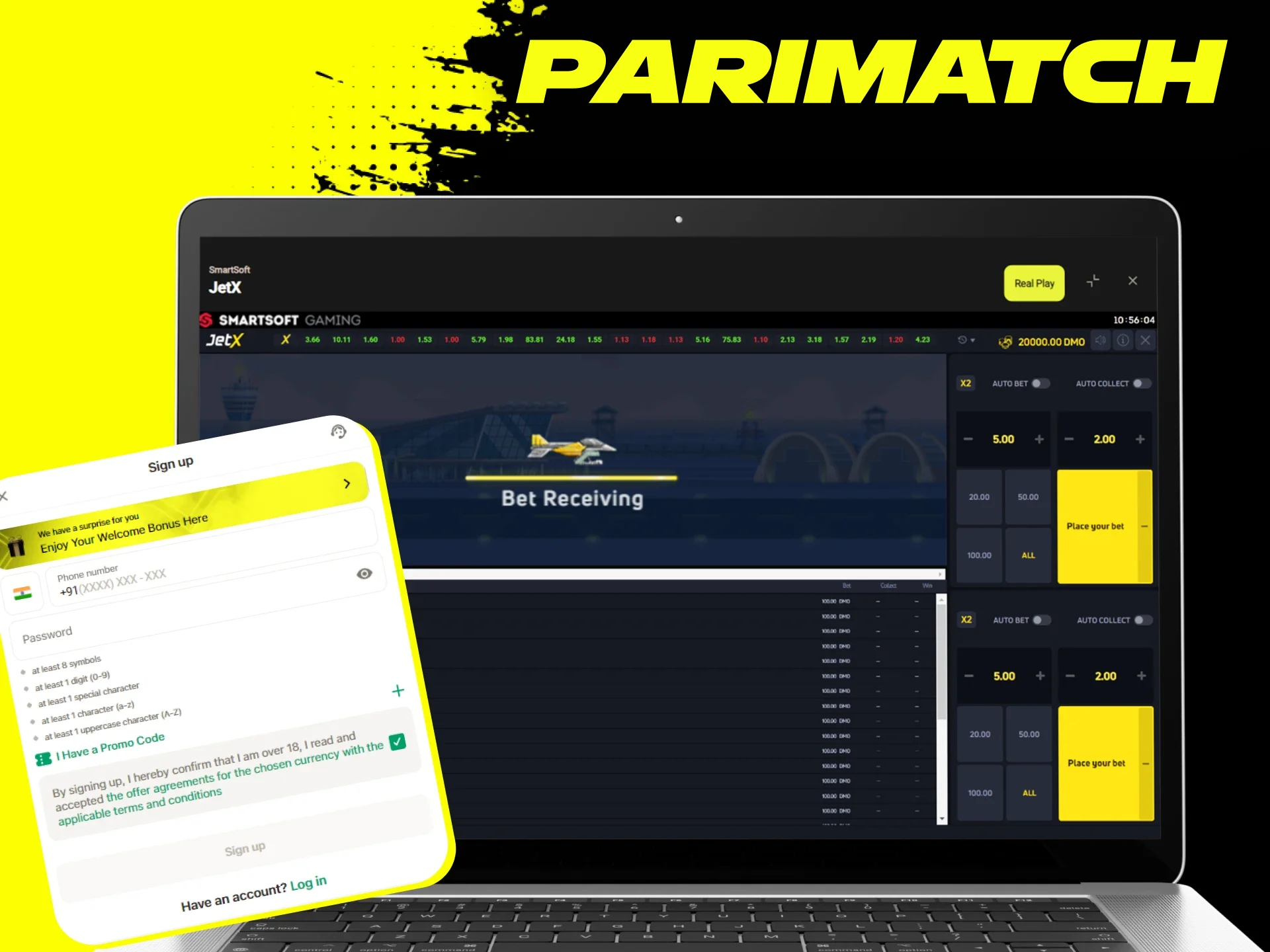Instructions for users on how to start playing JetX on the Parimatch online casino website.