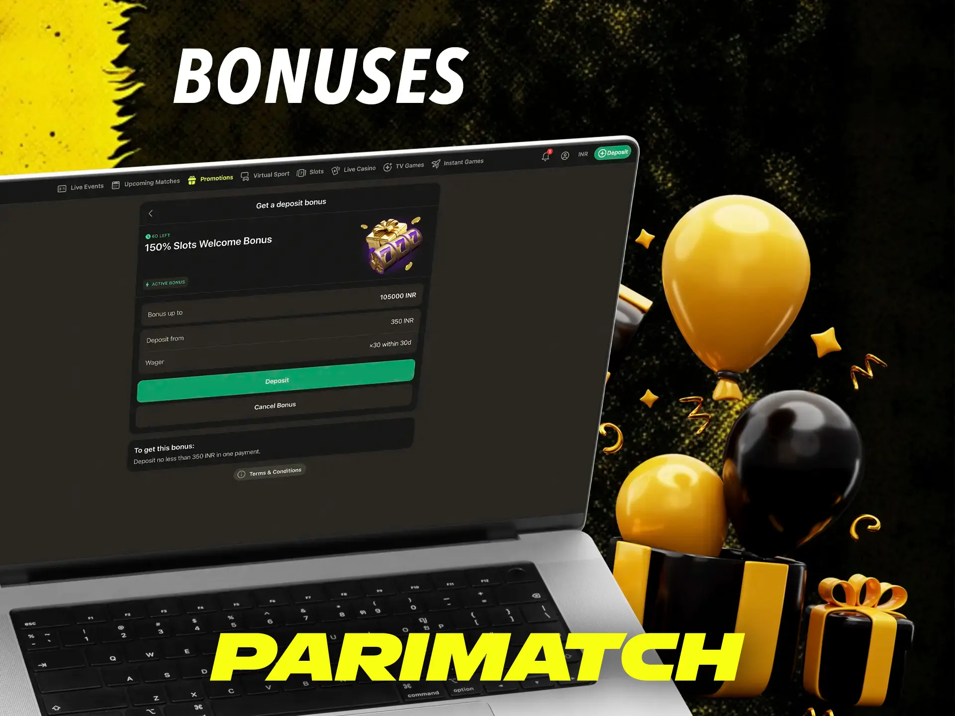 Claim your bonus immediately after registering at Parimatch casino.