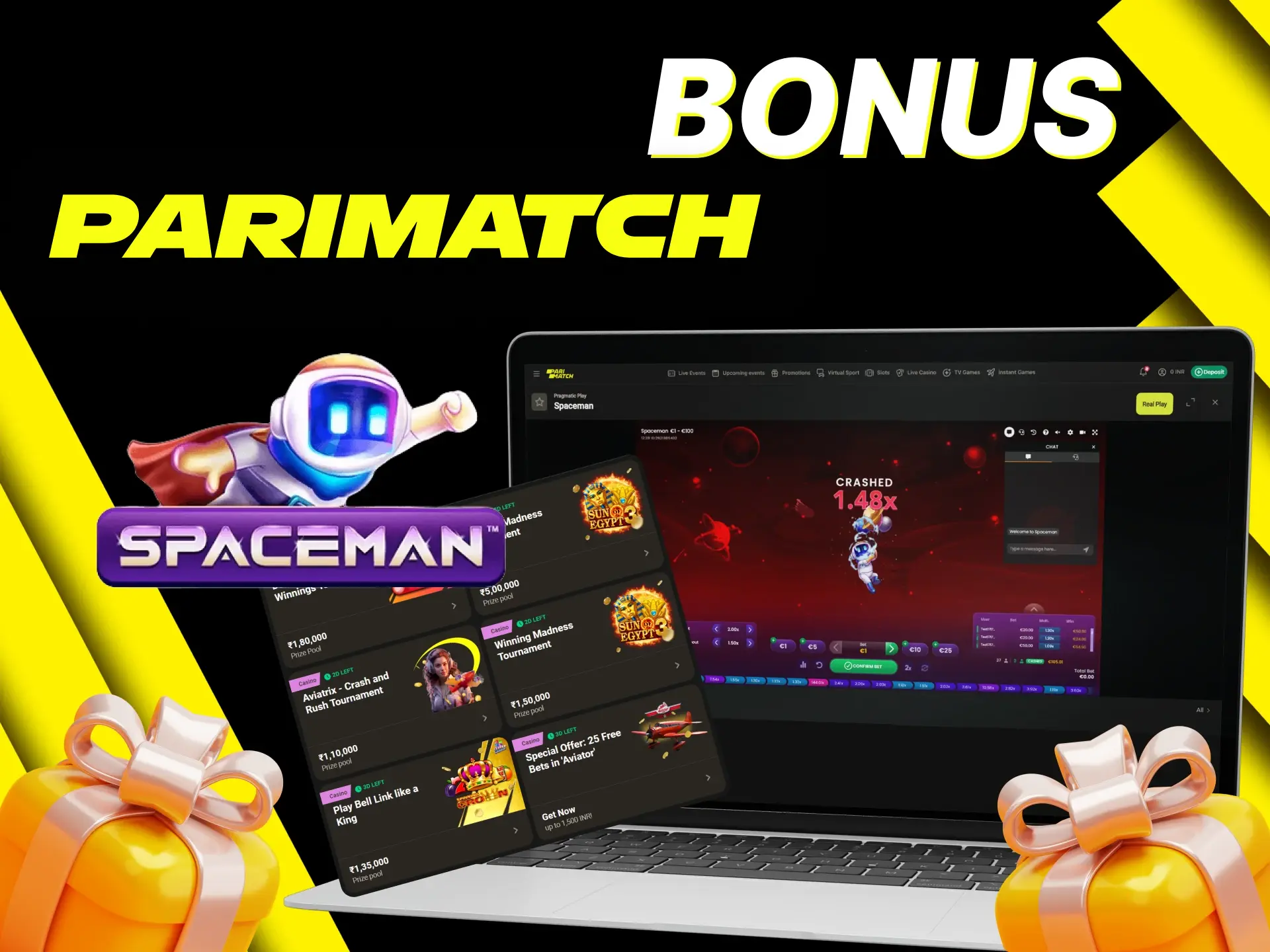 Try the welcome bonus for the Spaceman game at Parimatch.